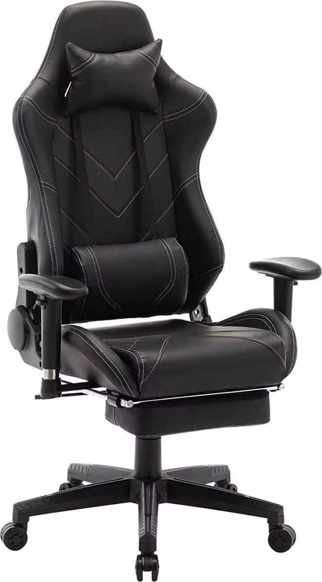Sedia da gioco - Pelle finta nera - Ergonomica - Regolabile in altezza - Con poggiapiedi - Sedia da gioco e da ufficio