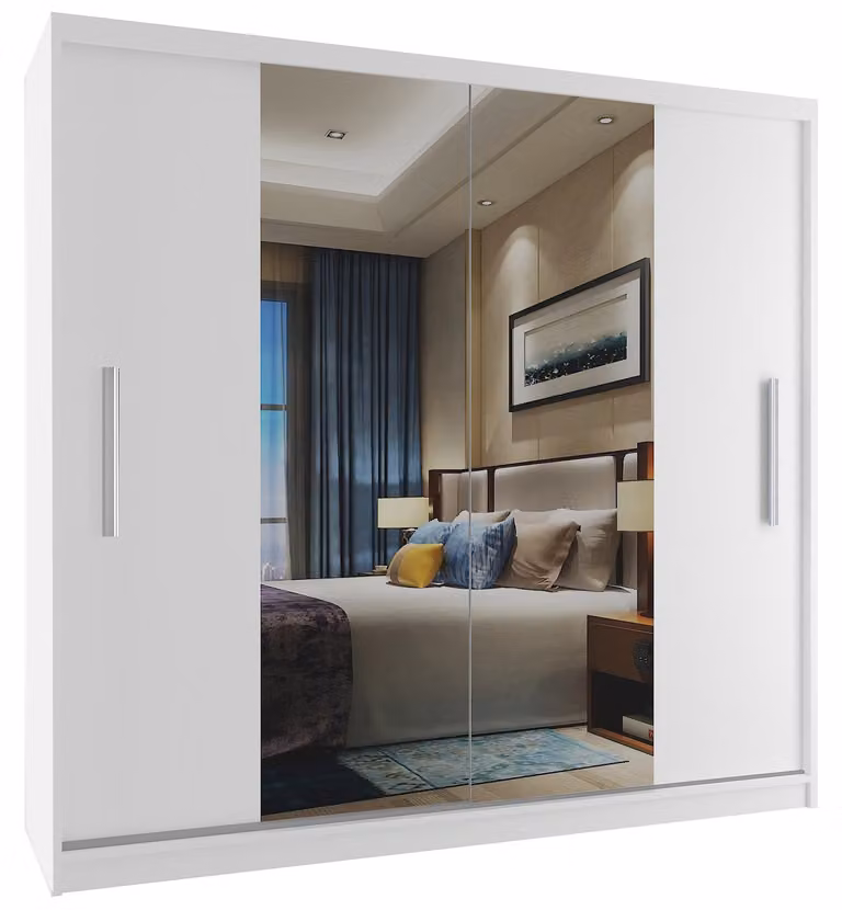 BELINI Verona, armadio scorrevole da 200 cm, bianco opaco - armadio con specchio e asta appendiabiti, ideale per la camera da letto
