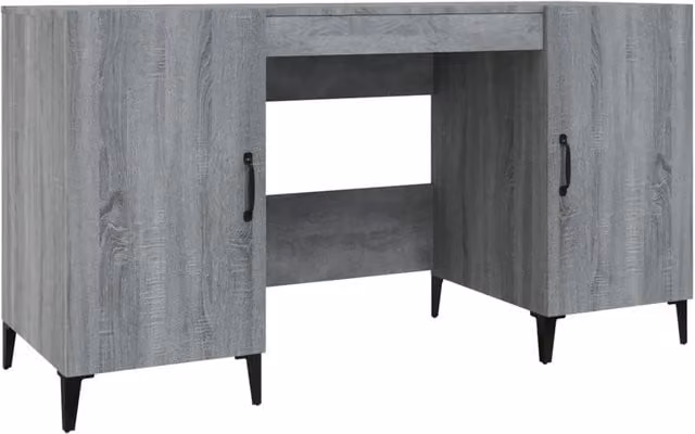 Scrivania da Computer Rettangolare Grigia in Legno e Metallo L: 140 cm, P: 50 cm, H: 75 cm