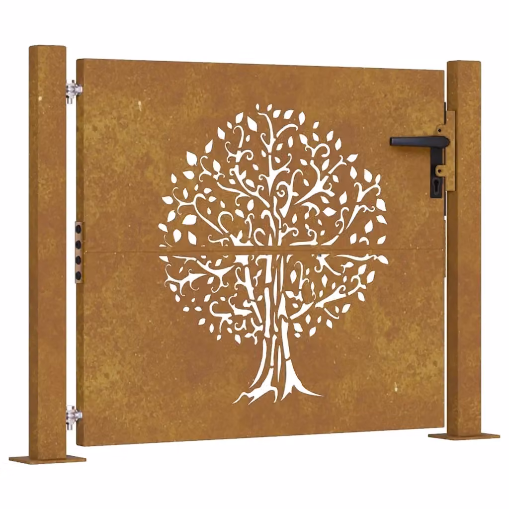 Cancello singolo da giardino vidaXL in acciaio color marrone con design ad albero L: 110 cm, H: 75 cm, P: 6 cm – 2