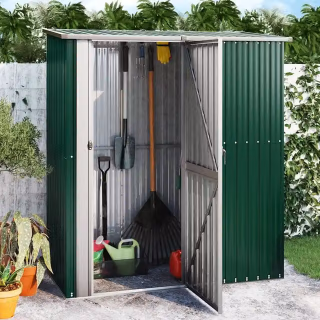 Casetta da giardino verde 180,5x97x209,5 cm in acciaio zincato 150903