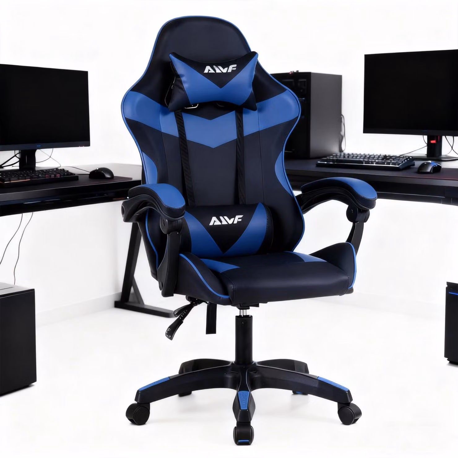 Sedia da gaming – Sedia da gioco ergonomica con schienale reclinabile fino a 135° e seduta ampia – Nera e blu