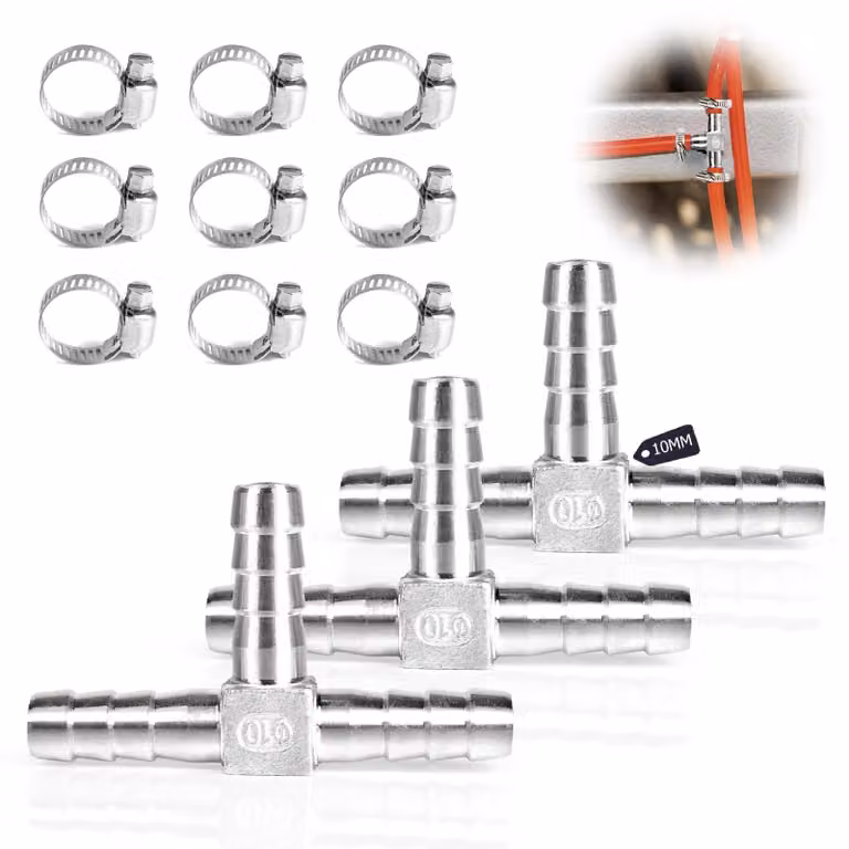 Solidchoice - Tubo flessibile a forma di "T" con 9 morsetti, confezione da 3 pezzi