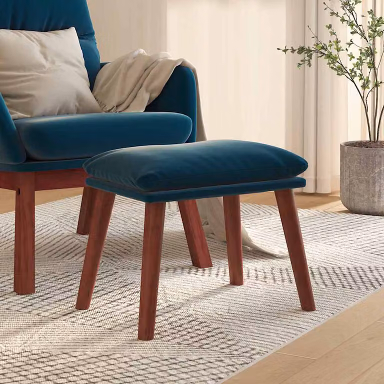 Poggiapiedi vidaXL in velluto blu con struttura in legno, L 45 cm x P 29,5 cm x H 35 cm