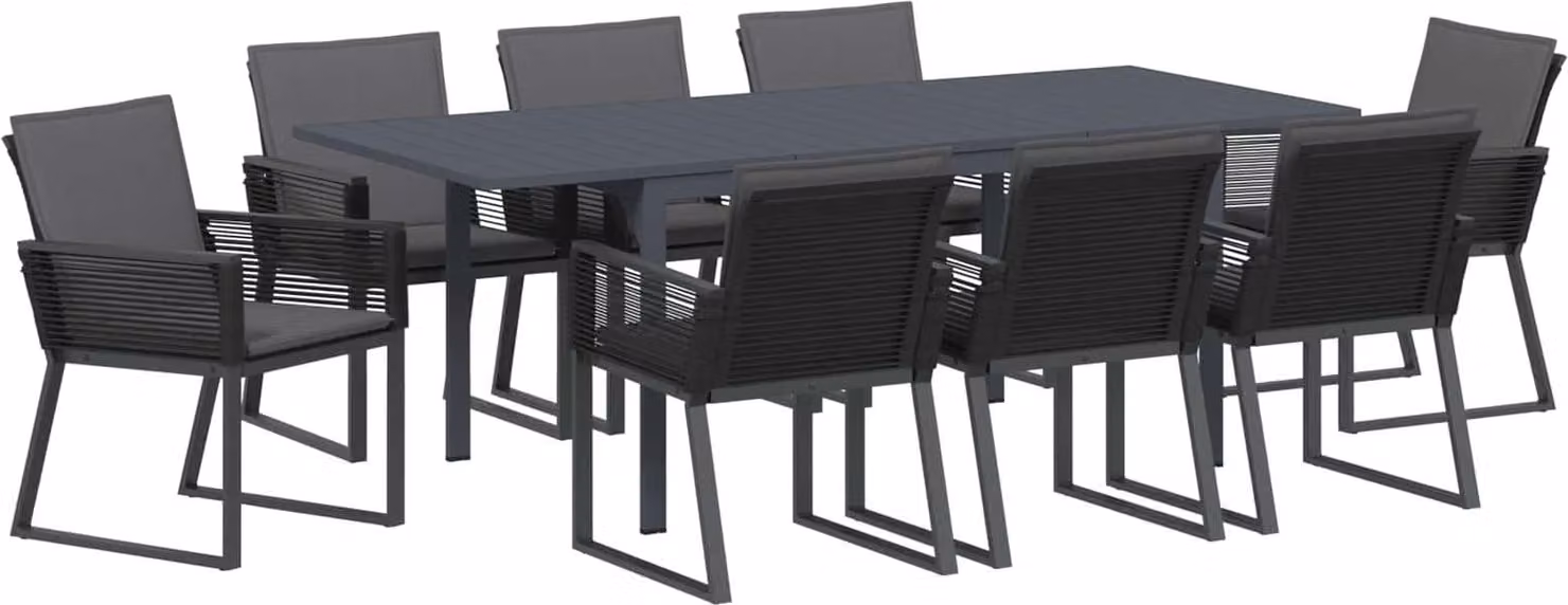 Set da Pranzo per Giardino 9 pcs Nero polyrattan