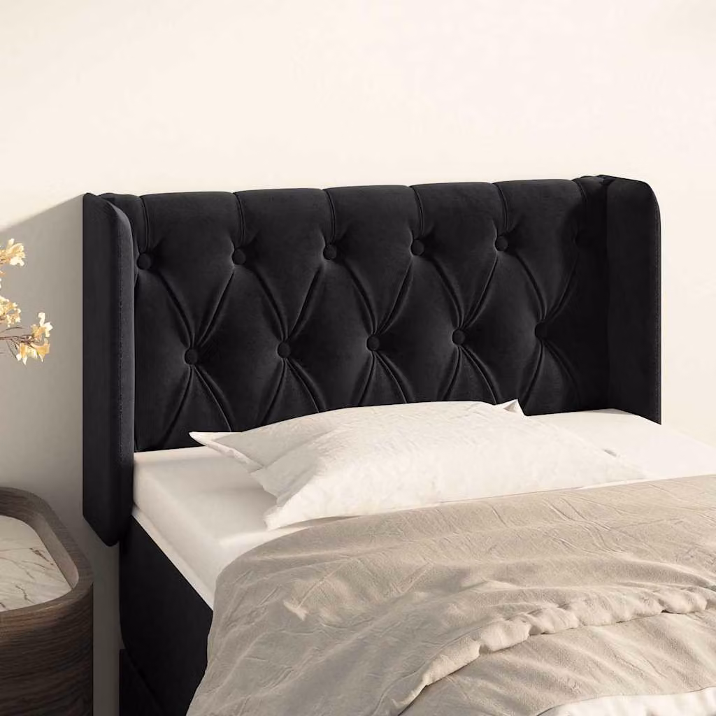 Testiera ad orecchio vidaXL in velluto nero per camera da letto L: 83 cm, P: 16 cm, H: 78-88 cm
