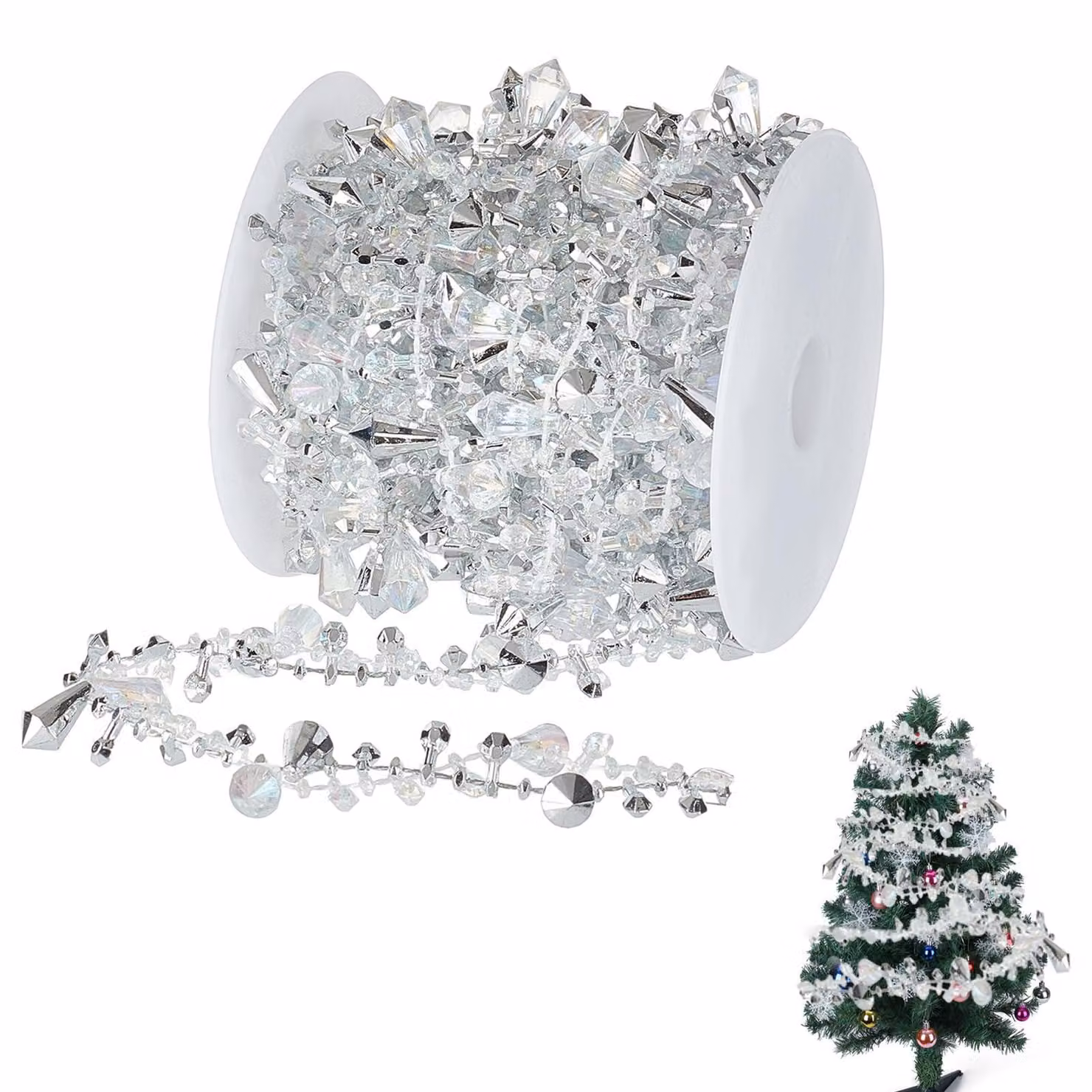 Collana di perle di cristallo, 5 metri, acrilico, effetto iridescente, albero di Natale