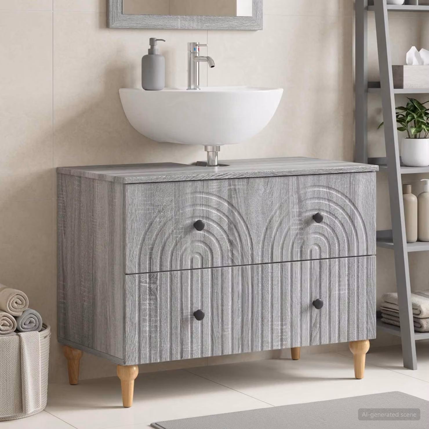 Armadio per lavabo da bagno vidaXL ALKMAAR moderno in legno e metallo grigio e nero