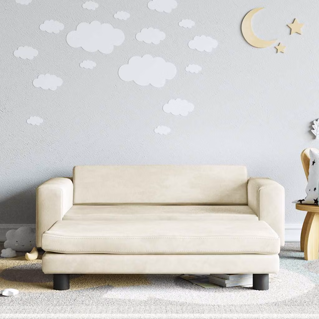 vidaXL Divano per bambini con poggiapiedi in velluto beige L 100 x P 50 x H 30 cm
