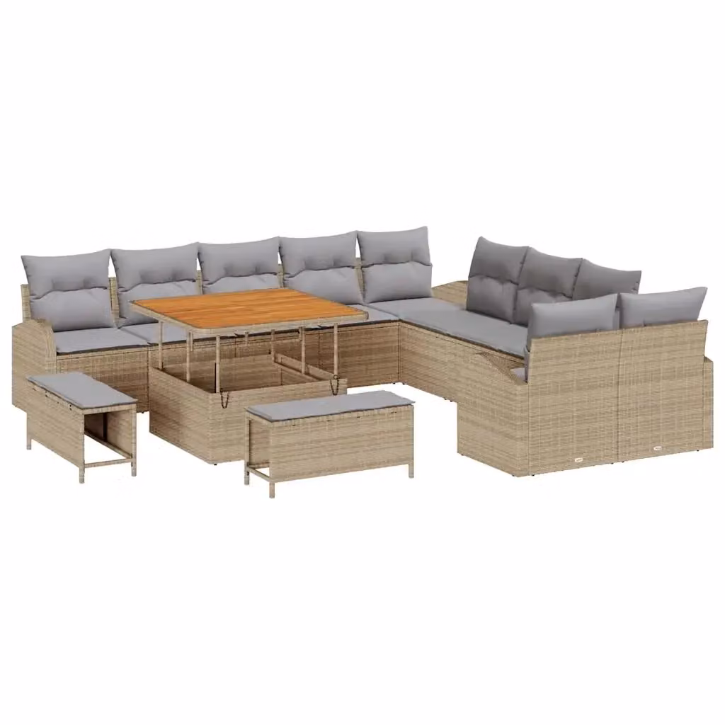 Set Divano da Giardino vidaXL a Forma a U con 13 Pezzi, Colore Grigio e Beige, in Acciaio Verniciato a Polvere e Legno di Acacia – 2