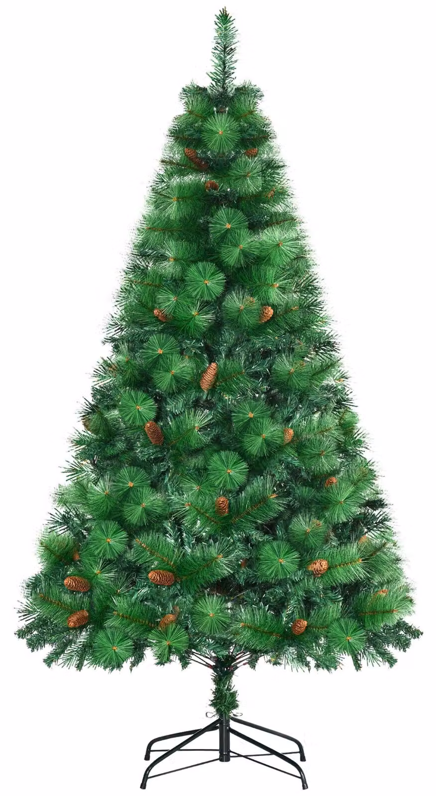 Albero di Natale Artificiale H180 cm 782 Rami con Decori e Base in Metallo Verde