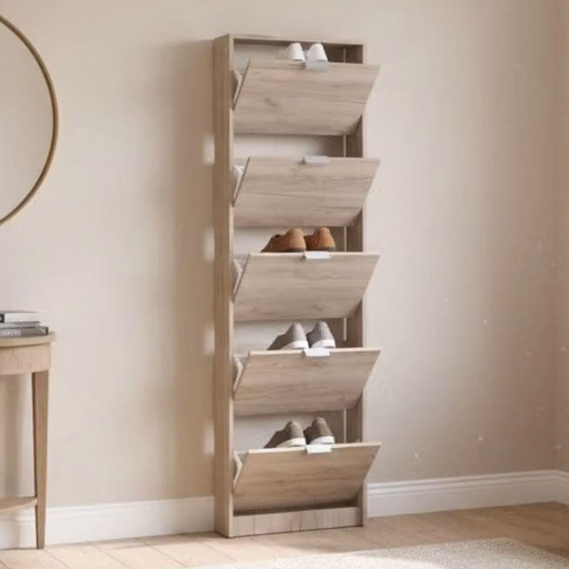 Mobile Portascarpe Capriolo, Scarpiera un Ripiano, 58x18x191.5h cm Marrone Rovere Scuro