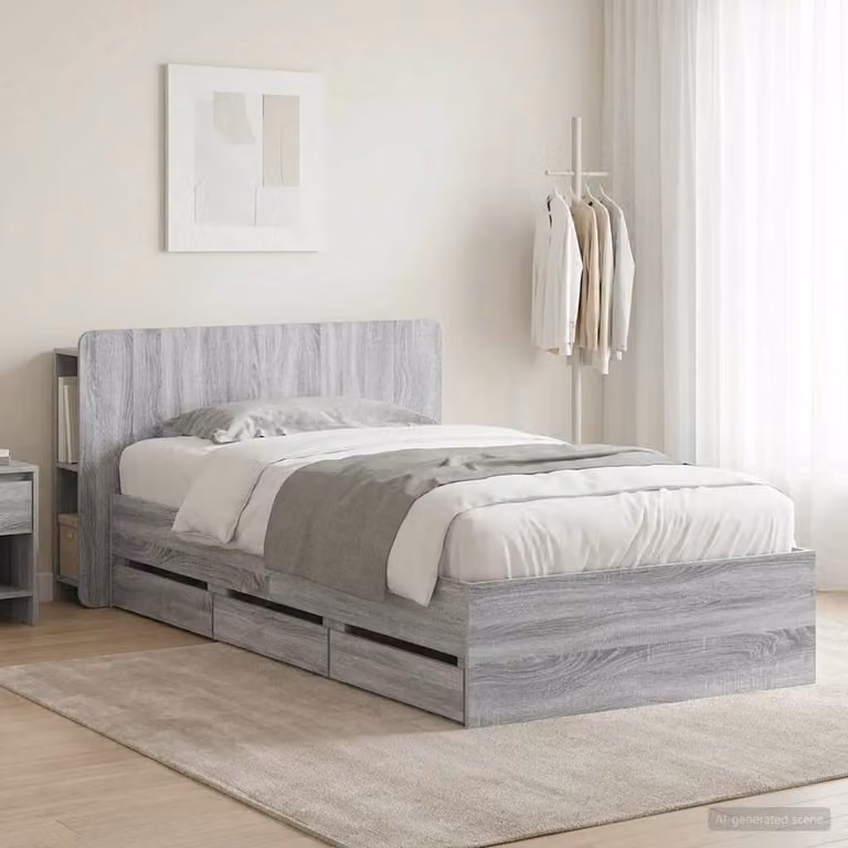 vidaXL Struttura letto con contenitore e testata in legno Sonoma grigio L 140 x P 80 x H 211,5 cm