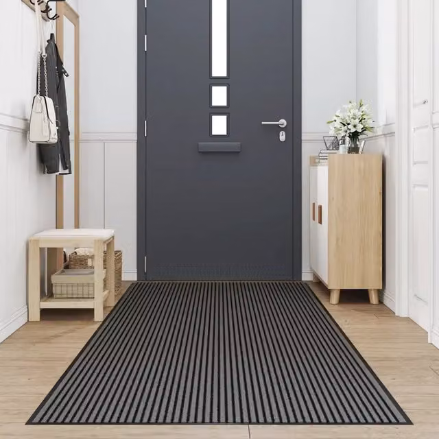 Zerbino | Tappetino a Strisce Nere e Grigie 115x400 cm