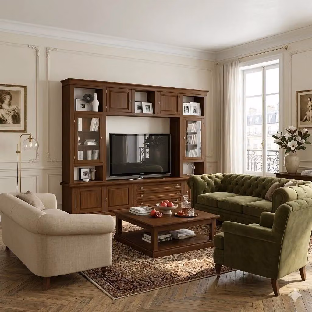 Parete attrezzata porta tv in legno di pino color marrone Mobili 2G L/P/H: 243 x 50 x 227 cm – 2