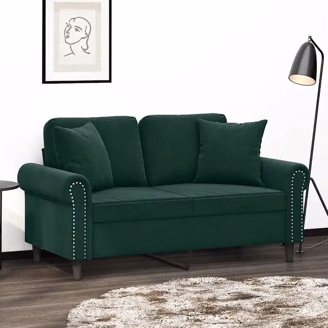 Divano a 2 Posti con Cuscini-Sofa 2 Posti con Cuscini Verde Scuro 120 cm in Velluto 422854