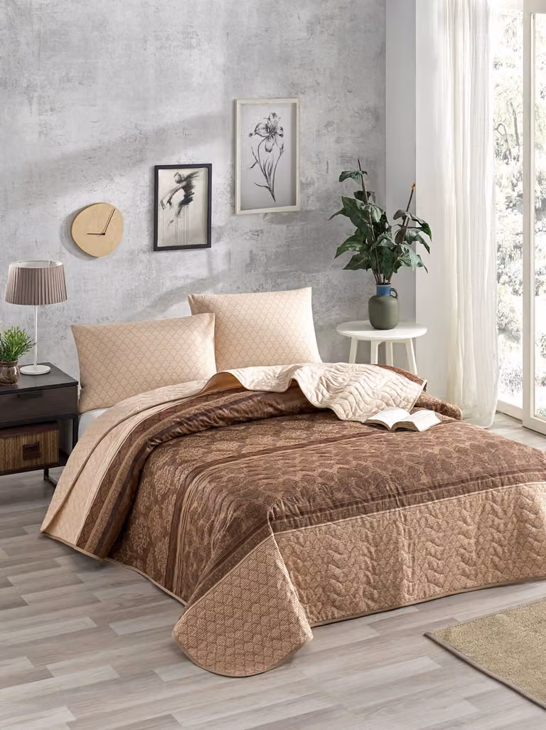 L'Essentiel Linge de Maison, Begonvilla- EPJ6753, marrone, copriletti, 270 gr/m², 65% cotone / 35% poliestere (rivestimento) /
