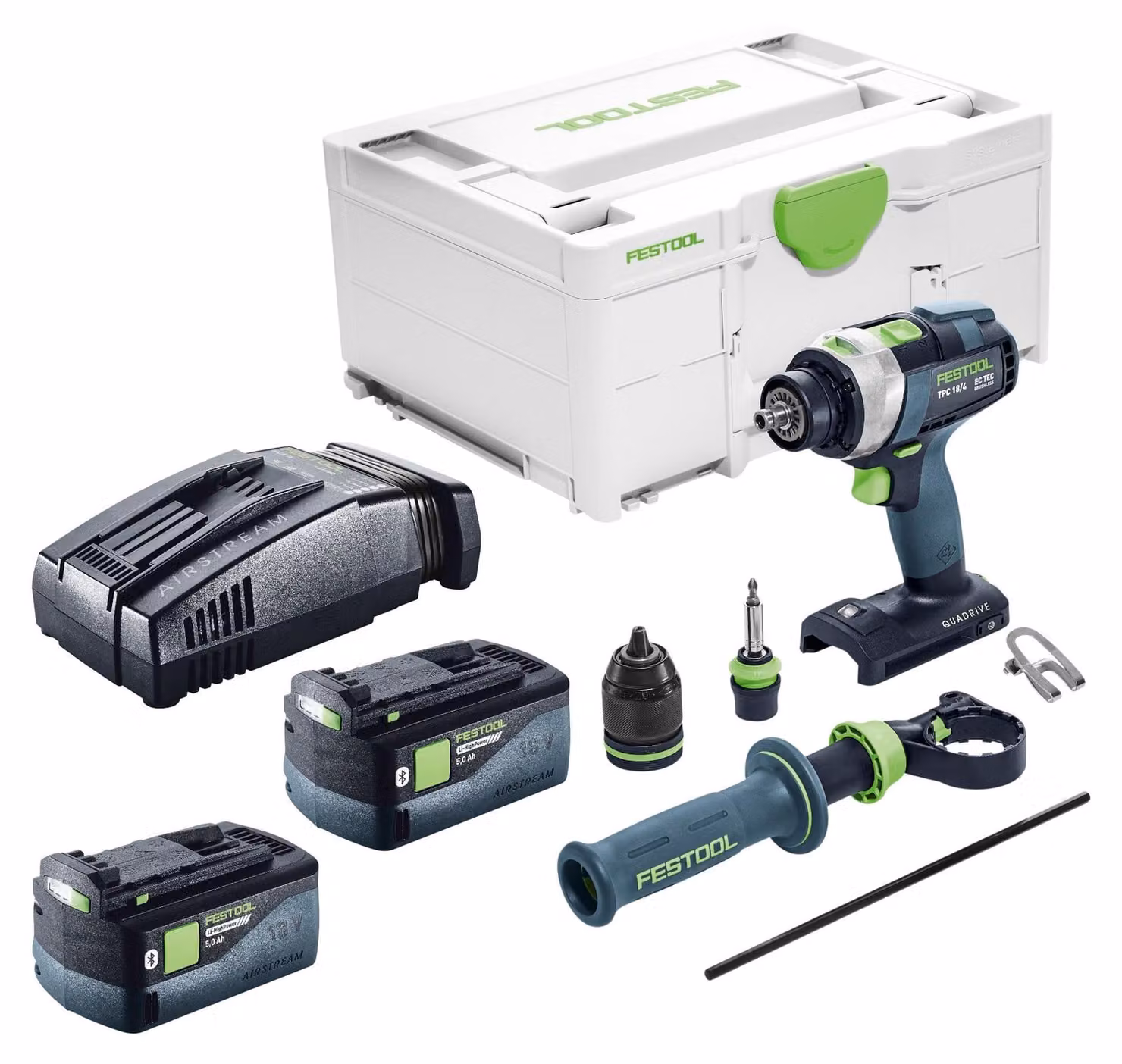 Trapano avvitatore a percussione a batteria Festool TPC 18/4-Basic 18 V 75 Nm + 2x batteria 5,0 Ah + caricabatterie rapido + Systainer