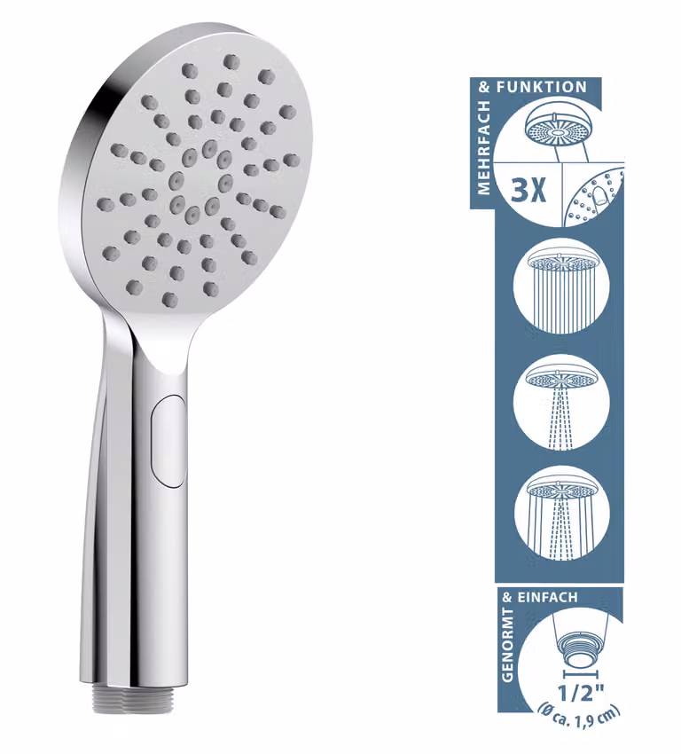 SCHÜTTE Doccetta COMO, soffione wellness con 3 tipi di getto, doccia a pioggia con protuberanze anticalcare