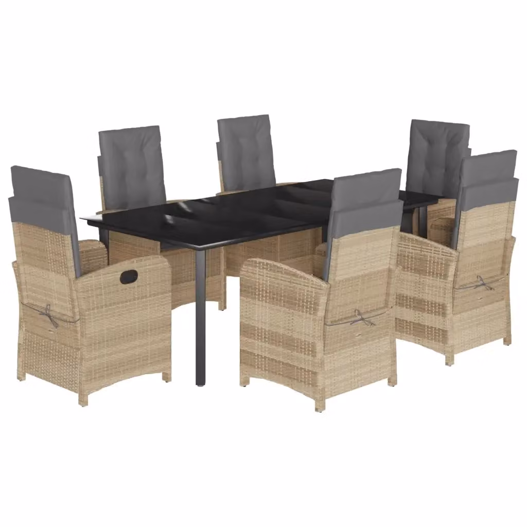 Set Pranzo da Giardino vidaXL in Polyrattan con Cuscini Beige e Piano in Vetro, 7 Pezzi – 2