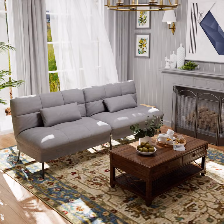 COMHOMA divano letto con funzione letto, rivestimento divano futon pieghevole, divano letto, divano angolare, divano letto per ospiti, divano a 3 posti, con schienale regolabile in tessuto, grigio