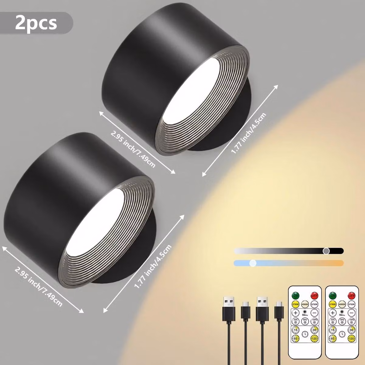Lampada da parete a LED - Illuminazione da parete moderna - Set da 2 - Colore nero - Montaggio a parete - Interruttore a sensore touch