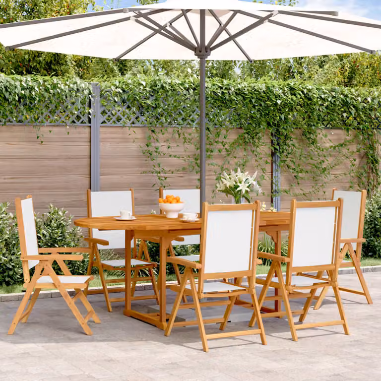 Maison Exclusive - Set da pranzo da giardino a 7 pezzi in tessuto e legno massello, bianco crema