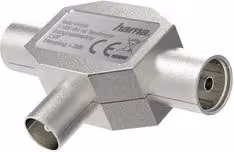 Distributore antenna Hama con 1 connettore M e 2 prese F in metallo argento