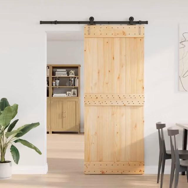 Porta scorrevole minimalista vidaXL NARVIK in legno e acciaio, colore Naturale e Nero, L: 85 cm, H: 210 cm