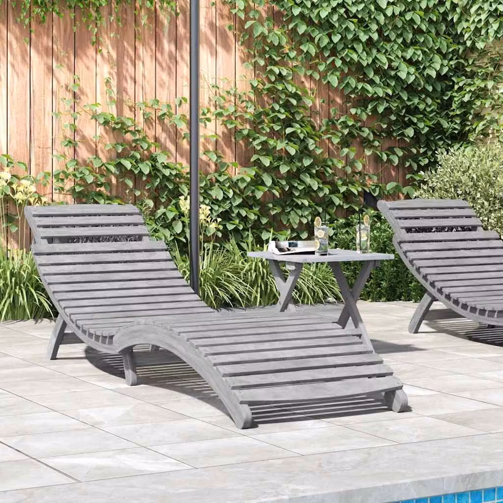 vidaXL Lettino Prendisole in Legno di Acacia Grigio L: 184 cm, P: 55 cm, H: 64 cm