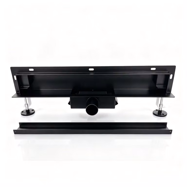 Scarico a parete in acciaio inossidabile 2-in-1, superpiatto, kit completo, 80 cm, nero