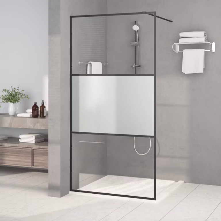 Parete Doccia Walk in vidaXL in Vetro Semi Smerigliato ESG, L: 100 cm, H: 195 cm, Colore Nero