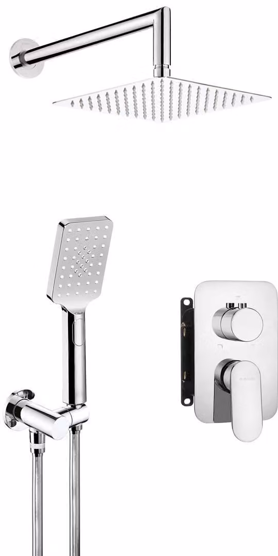 Set doccia incasso quadrato, con miscelatore, ottone