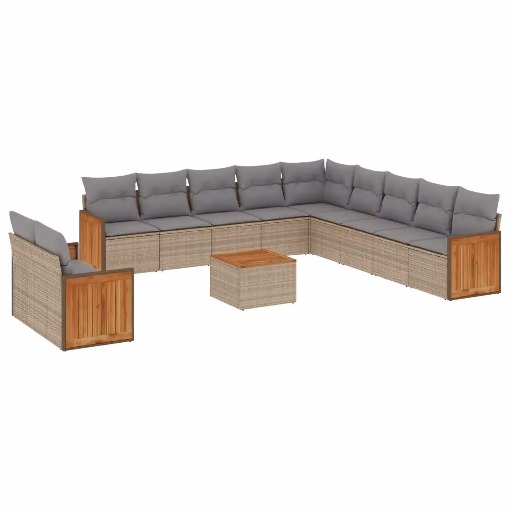 Set di Divani da Giardino VIDAXL a Forma di U in Polyrattan con Cuscini Beige e Grigio e Tavolino da Esterno – 2
