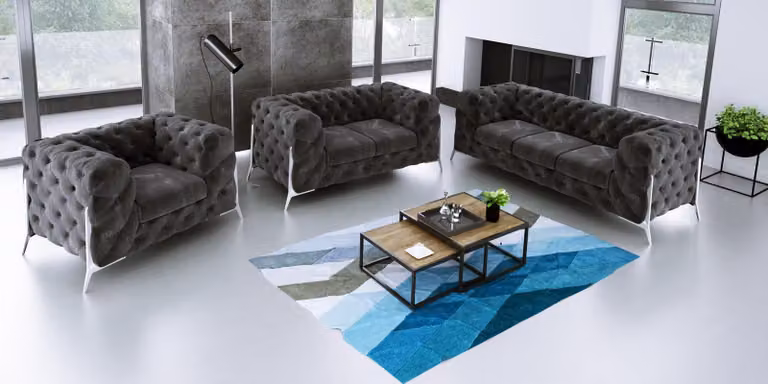 Designer Chesterfield Sofagarnitur Sofa Couch Polster Set 321 Sitzer Samt Set