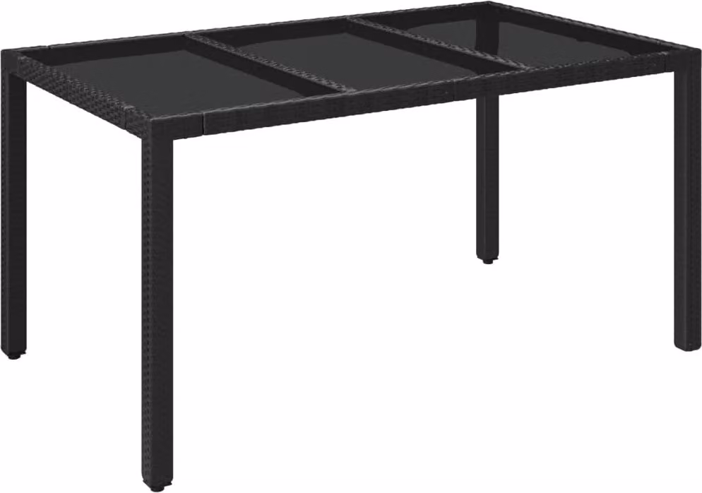 Tavolo da Giardino Piano in Vetro Nero 150x90x75 cm Polyrattan