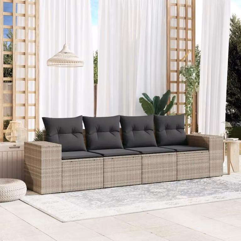 Maison Exclusive - Set Divano da Giardino 4pz con Cuscini Grigio Chiaro Polyrattan