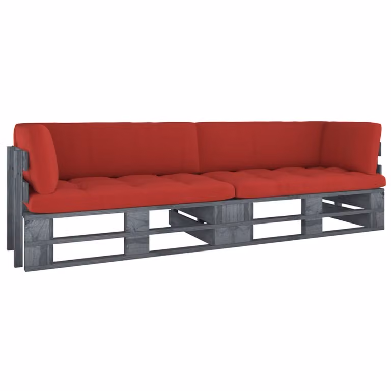 vidaXL Divano pallet a 2 posti con cuscini Grigio Legno di pino impregnato