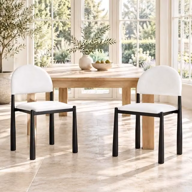Set di 2 sedie da pranzo Mivray in ecopelle bianca con schienale imbottito e gambe in metallo per cucina e sala da pranzo