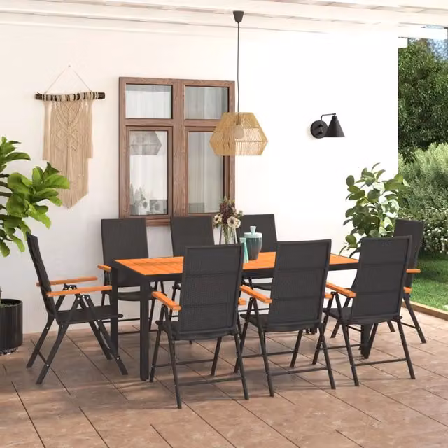 Set da Pranzo da Giardino 9 pz Nero e Marrone 3060081