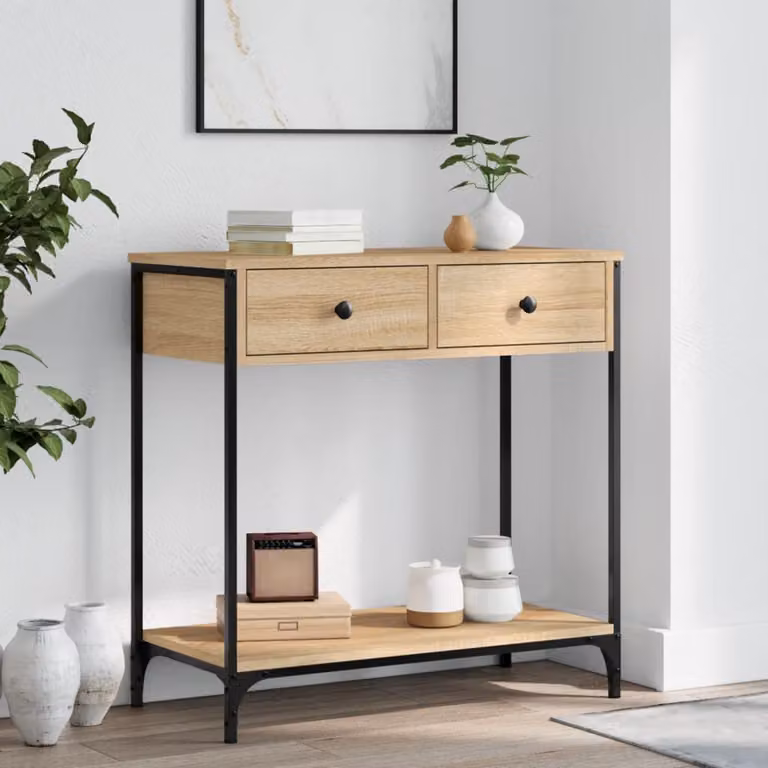vidaXL Tavolino Consolle in Legno Rovere Sonoma e Metallo, L 75 cm x P 34,5 cm x H 75 cm