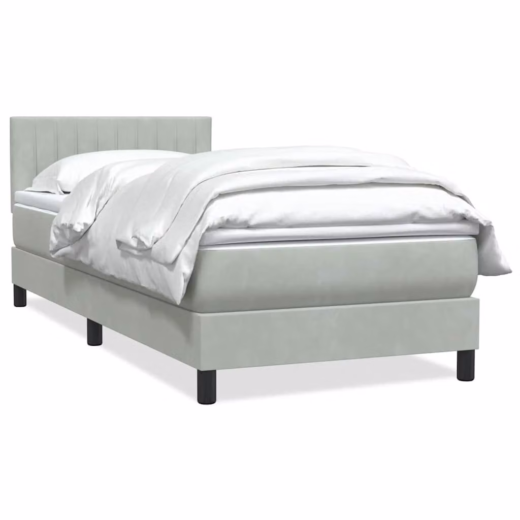 vidaXL Giroletto a Molle con Materasso in Velluto Grigio e Bianco, L/P/H: 90 x 223 x 88 cm
