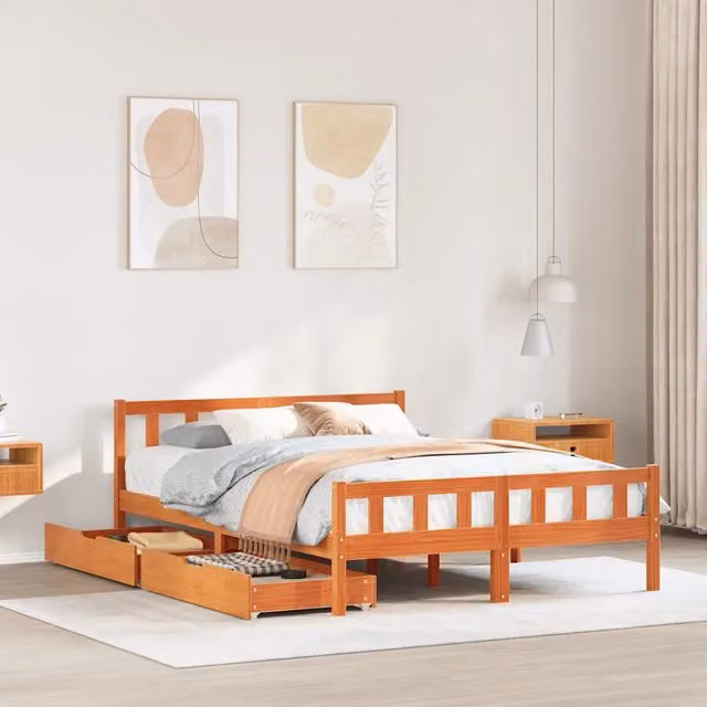 Letto senza Materasso-Struttura Letto Marrone Cera 150x200 cm in Legno di Pino 921895