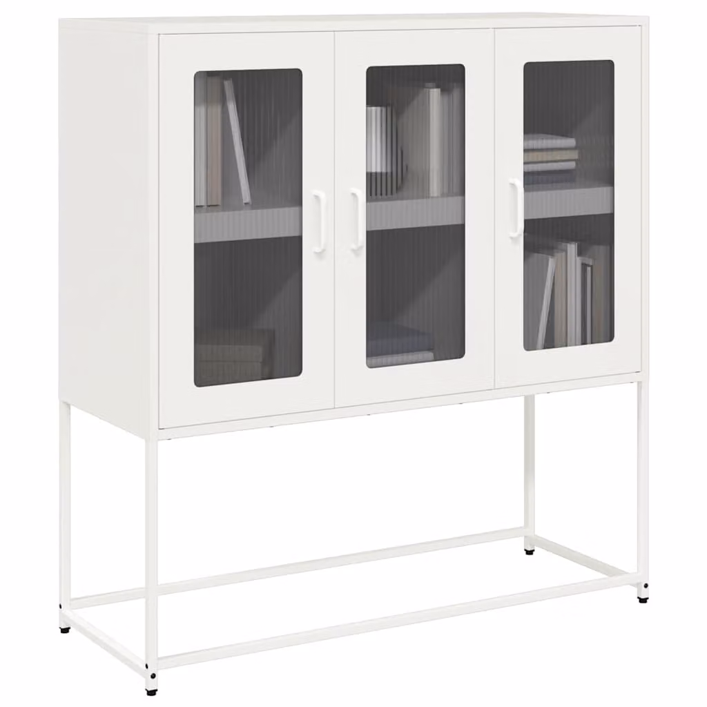Credenza moderna vidaXL bianca con ante in vetro e ripiani interni, L/P/H: 100,5 x 39 x 107 cm