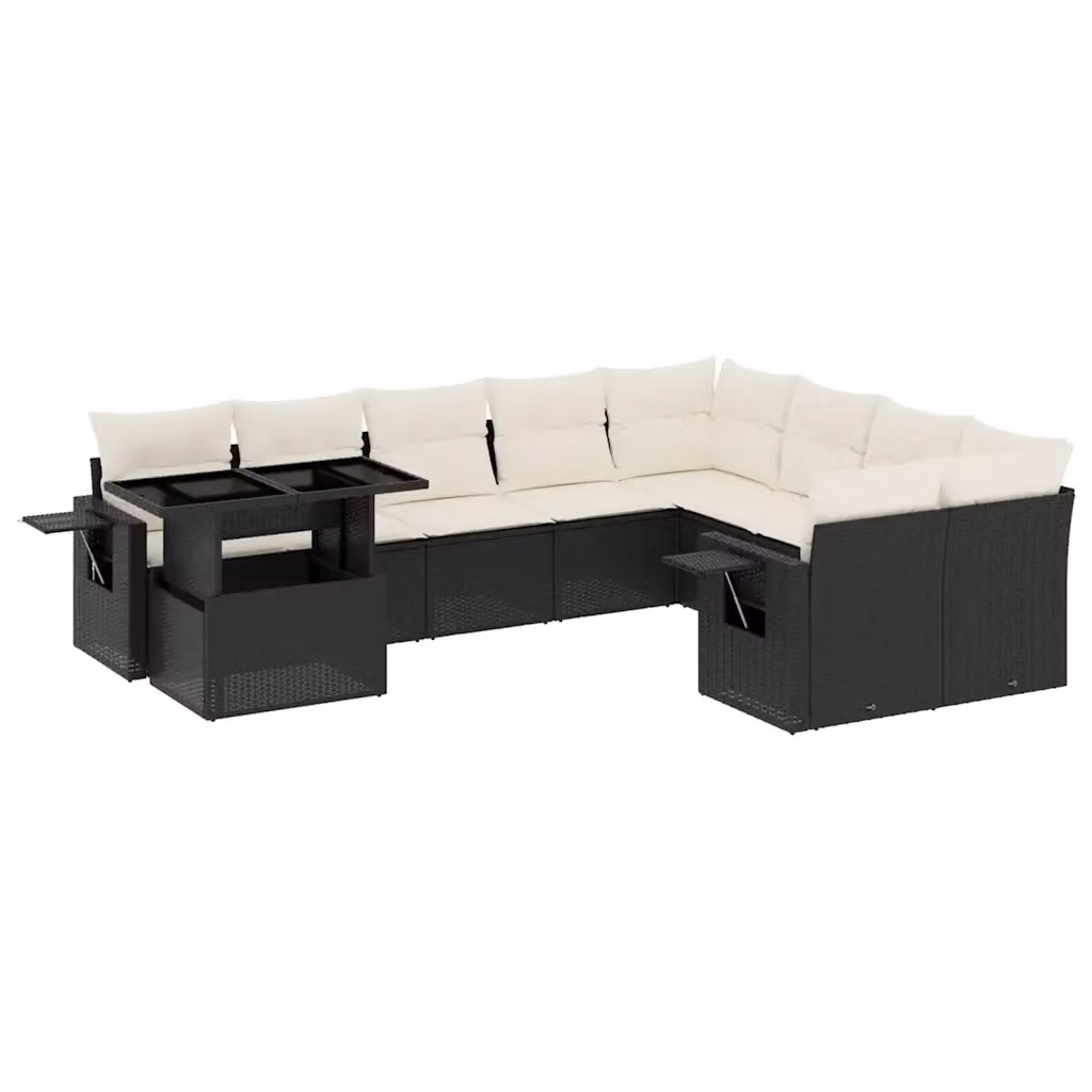 Set di Divani da Giardino vidaXL 10 Pezzi con Cuscini e Tavolino, Polyrattan e Metallo Nero e Bianco – 2