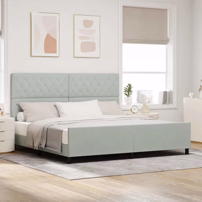 Letto a molle con testiera vidaXL in velluto grigio, L/P/H: 200 x 200 x 207 cm