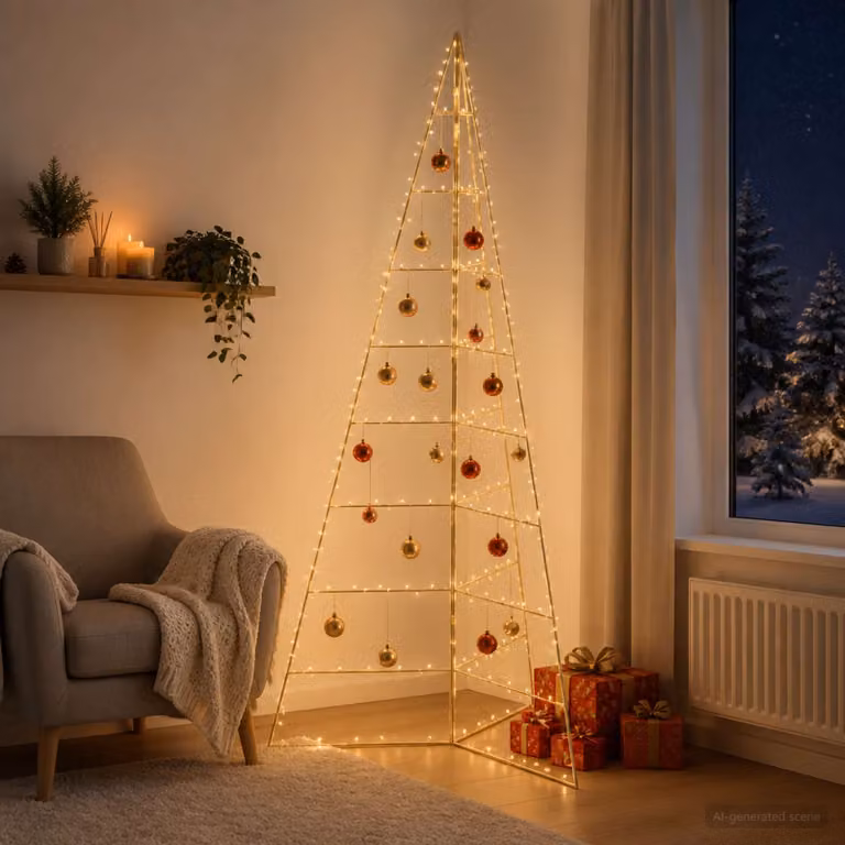 Albero di Natale moderno vidaXL KUOPIO in metallo color oro, Altezza: 210 cm