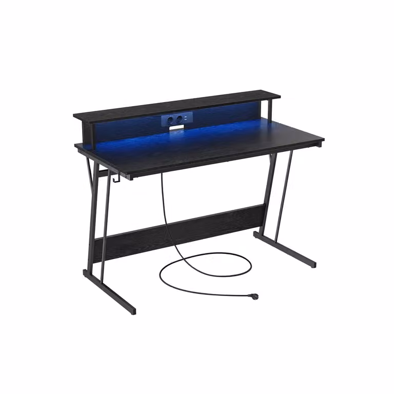 Scrivania da Gaming con Luci LED Nero, 60 x 120 x 76 cm