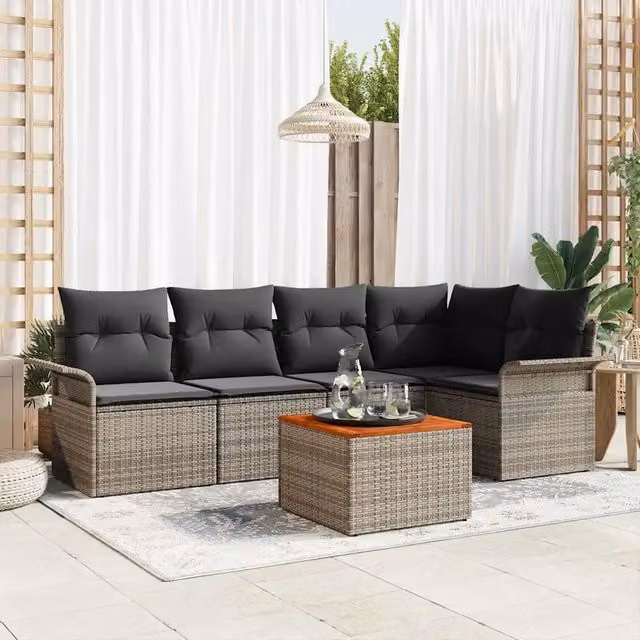 Set Divano da Giardino 6 pz 5-Numero di posti Grigio polyrattan 3355997