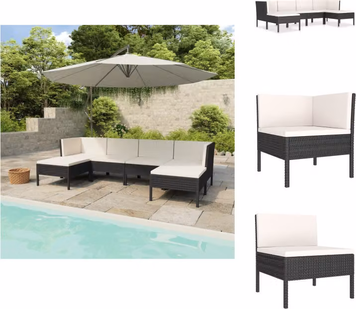 vidaXL Set di 6 pezzi da giardino con cuscini in poly rattan nero - Set di mobili da giardino